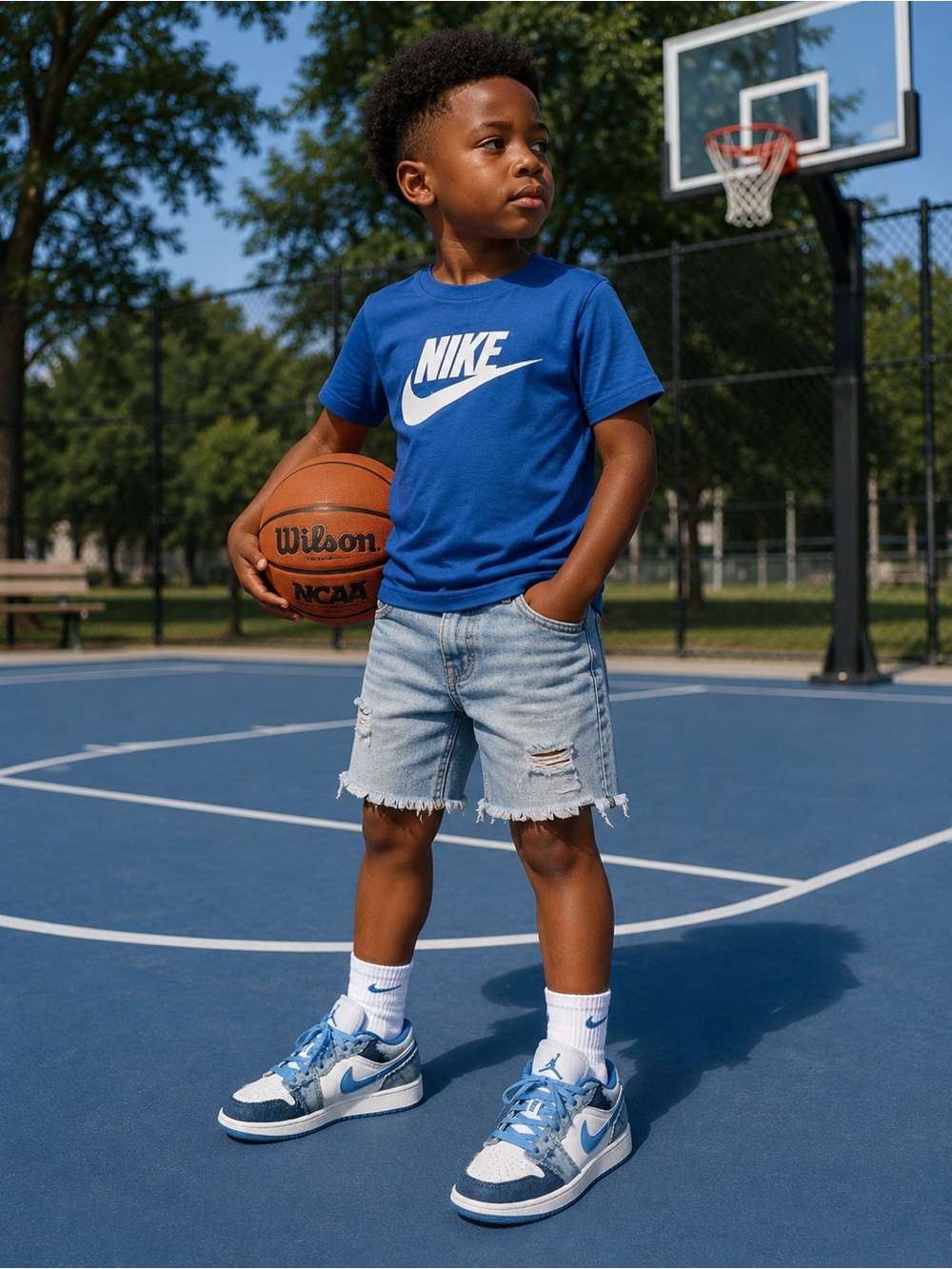 Nike Air Jordan 1 Low SE Denim Sneakers 5Y Blue White EUC